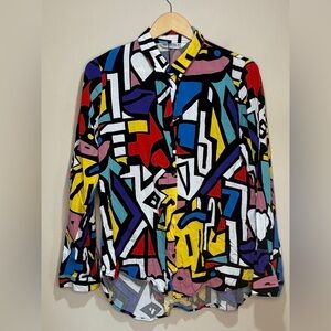 Colorful Abstract Women's Large Button Down Shirt